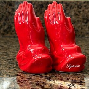 Supreme SS13 Salt and Pepper Shakers Red Praying Hands Prayer Logo Super Rare
